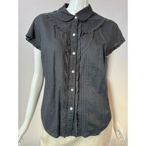 Vintage Flowers Black Cotton Blouse X-Large